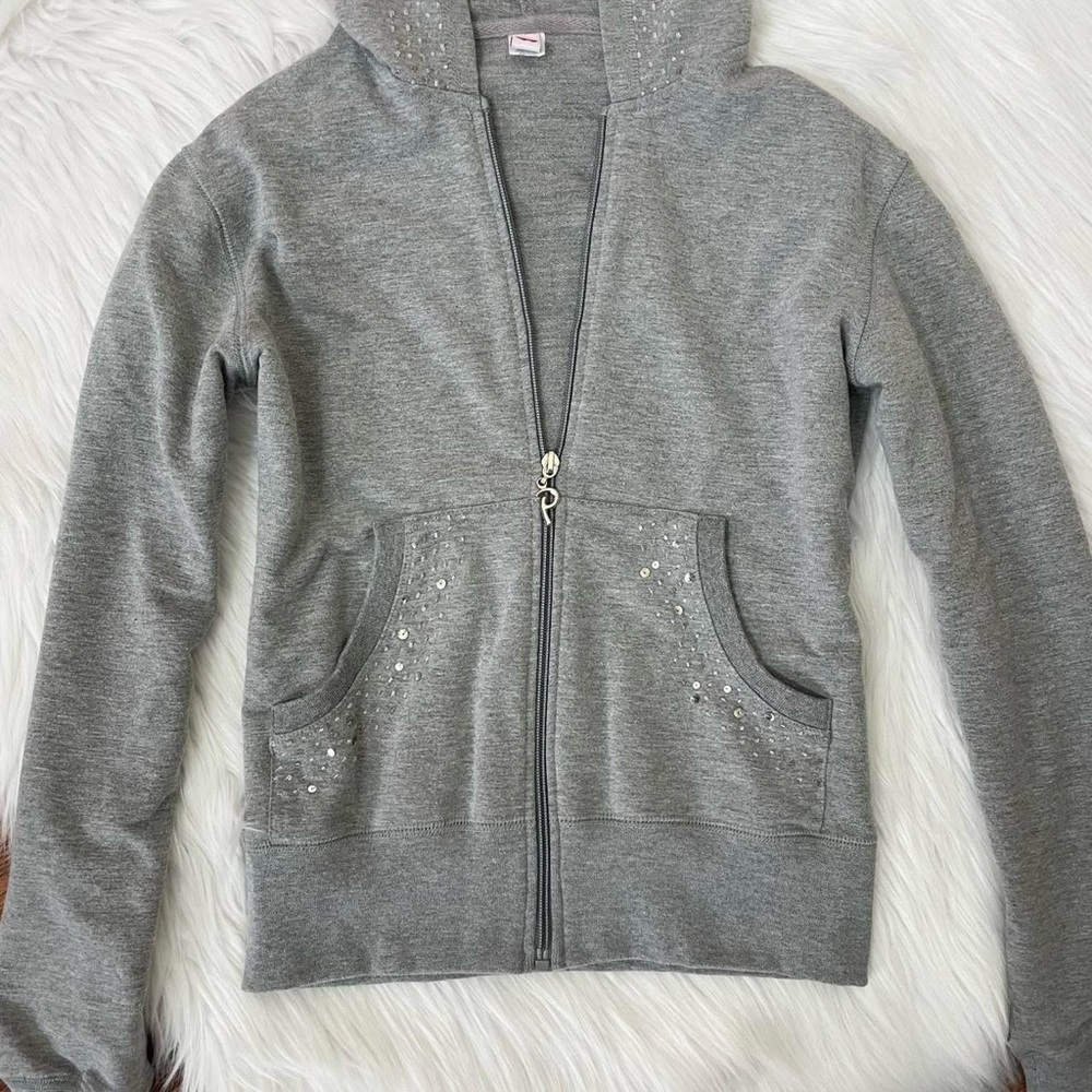 Vintage Y2K gray zip up hoodie with sequins 🦋 by Derek Heart